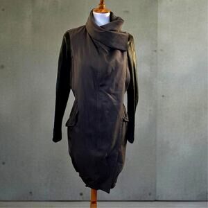 AllSaints Gray Jacket Black Lamb Leather Sleeves, cinch waist Size 6